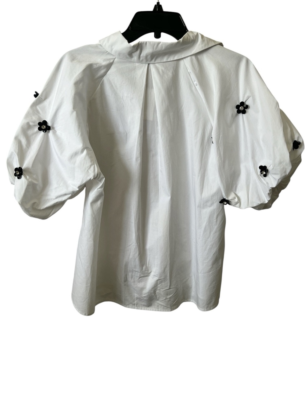 NWT Nancy Yang Embellished Bubble Sleeve Top White Floral Appliqué Blouse Small - Picture 5 of 12